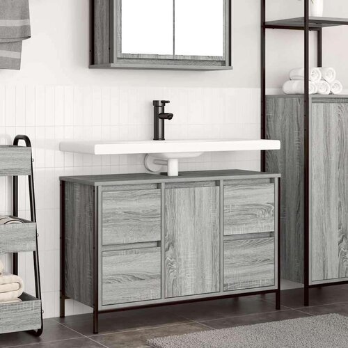 Ormarić za Lavabo - Umivaonik s ladicama siva sonoma 90x34 5x60 cm Slike