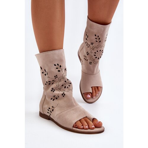 Lewski Shoes Zazoo 3437 Women&amp;#039;s Suede Sandals With Zipper Beige Slike