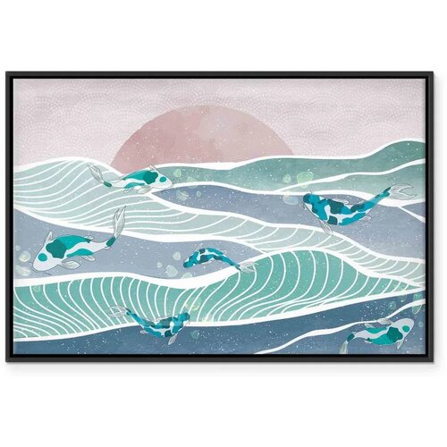  Slika - Fish on the waves 90x60 U crnom drvenom okviru Cijene