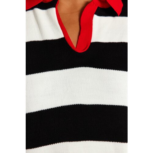 Trendyol Curve Red Polo Neck Striped Knitwear Sweater Cene