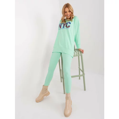 Fashion Hunters Mint casual set with a sweatshirt with an inscription