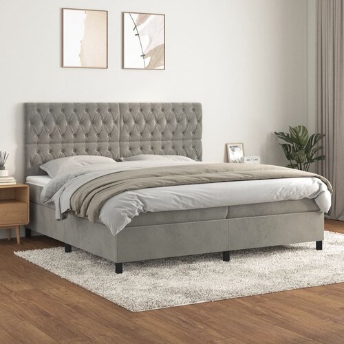 The Living Store Box spring postelja z vzmetnico svetlo siva 200x200 cm žamet - Box Spring Postelja, (21490389) Slike