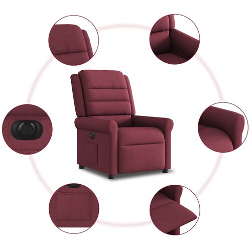  Električni naslonjač od tkanine crvena boja vina Slike
