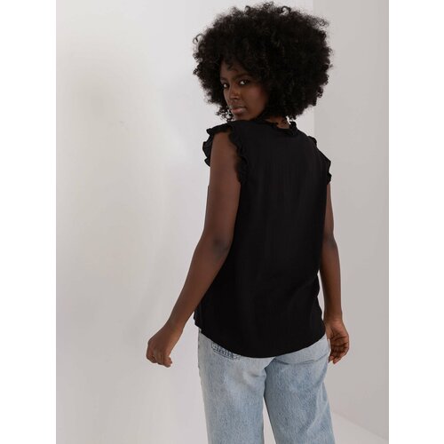 Fashion Hunters Black women's blouse with decorative ruffle SUBLEVEL Slike