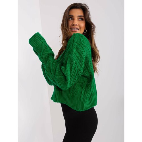 Fashion Hunters Green loose sweater with cables Slike