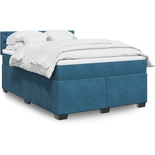 VidaXL Box spring postelja z vzmetnico modra 160x200 cm žamet Slike