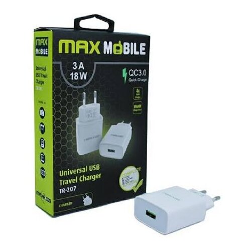 Max Mobile Strujni punjač TR207, 18W Quick Charge 3.0, USB-A, White Slike