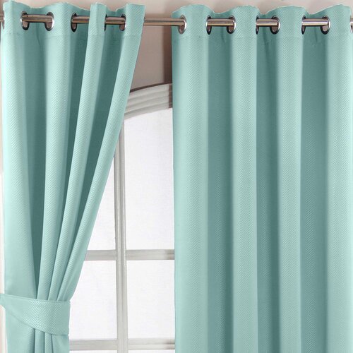 HOMESCAPES Pastelno modra Herringbone Chevron Blackout toplotne zavese Par Eyelet Style, 228x228 cm, (20749690) Cene