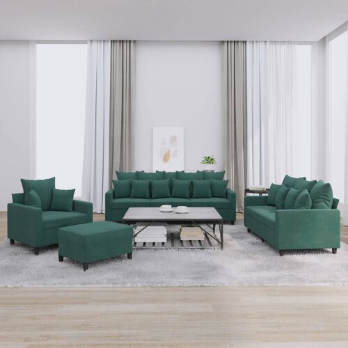  4-dijelni set sofa s jastucima tamnozeleni bar&amp;scaron;unasti Slike