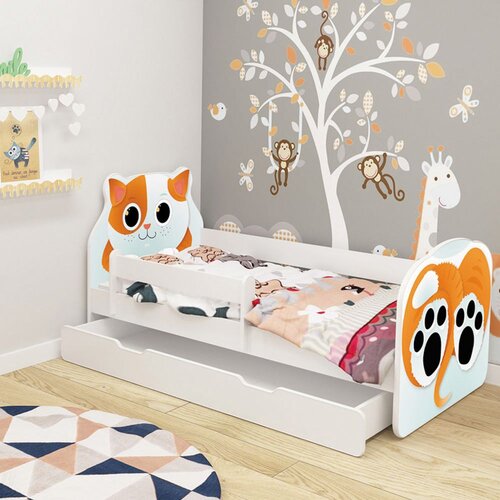 ACMA Dječji krevet Animals, bočna bijela + ladica 180x80 cm - 02 Mačka Cene