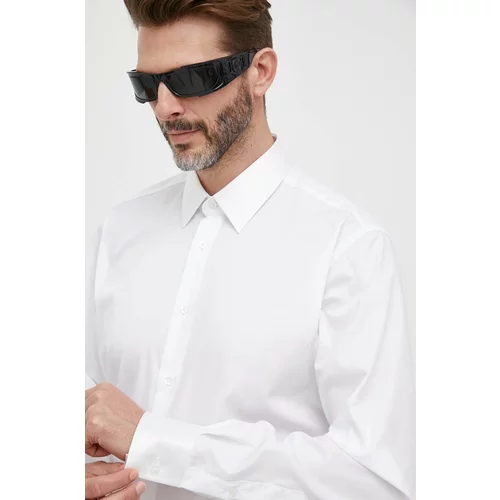 Karl Lagerfeld Pamučna košulja za muškarce, boja: bijela, regular, s klasičnim ovratnikom