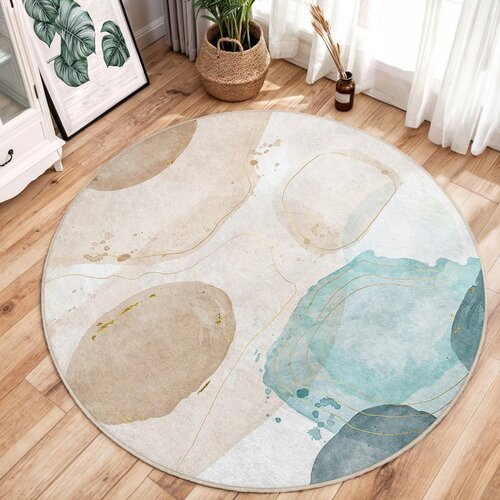 Mila Home modra/bež pralna okrogla preproga &amp;oslash; 150 cm puddle &amp;ndash; Slike