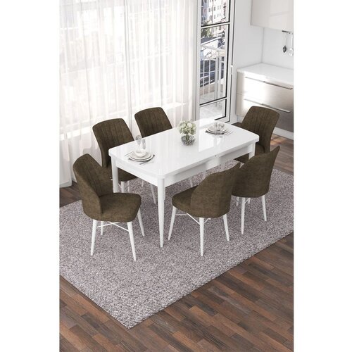 Hanah home nef - white, brown whitebrown extendable dining table & chairs set (7 pieces) Cene