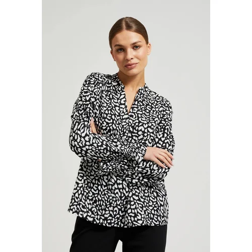 Moodo Women's shirt without collar - black and white