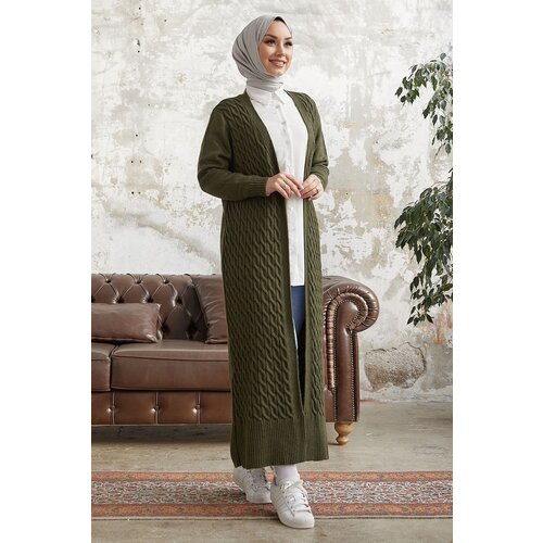 InStyle Jolie Knitted Pattern Knitwear Long Cardigan - Khaki Slike