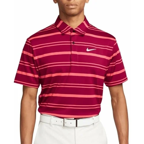 Nike Dri-Fit Tour Mens Polo Shirt Stripe Noble Red/Ember Glow/White XL