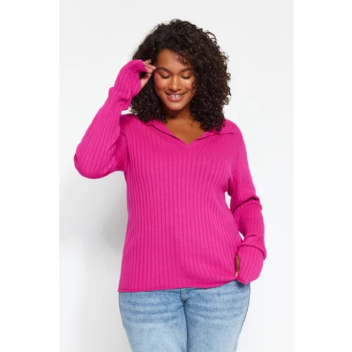 Trendyol Curve Polo Neck Knitwear Sweater With Fuchsia Sleeves Detailed