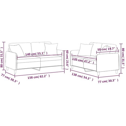  2-dijelni set sofa s jastucima smeđesivi od tkanine Slike