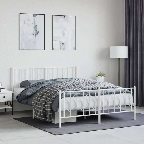 Metalni okvir kreveta uzglavlje i podnožje bijeli 150 x 200 cm Slike