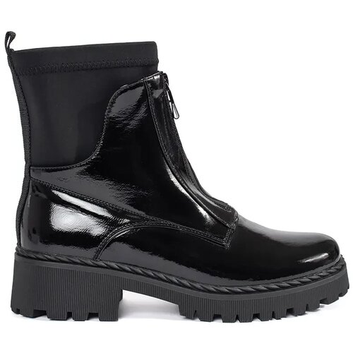 GOODIN Lacquered black women's ankle boots with a zipper Cene