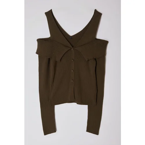 Trendyol Khaki V-Neck Knitwear Cardigan