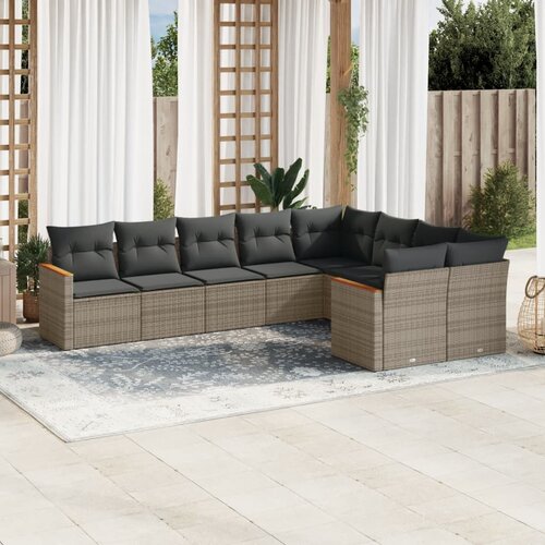 vidaXL 9-dijelni set vrtnih sofa od poliratana s jastucima sivi Cijene