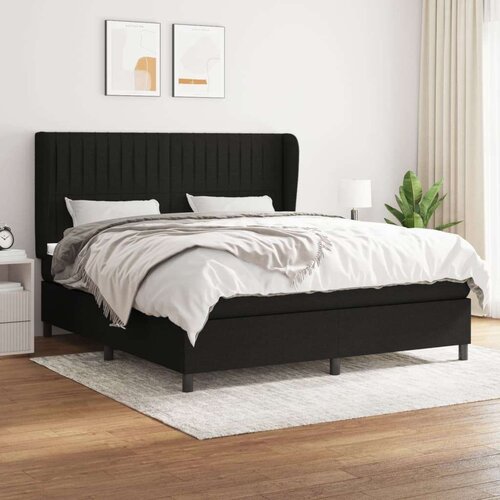  Box spring postelja z vzmetnico črna 160x200 cm blago Slike