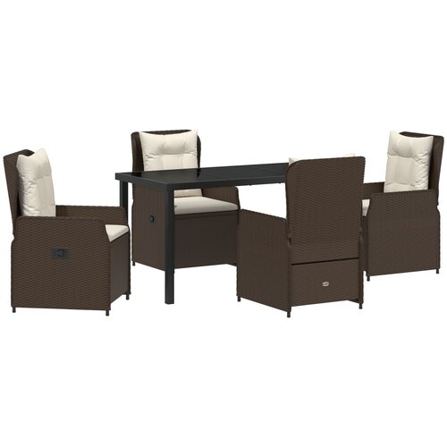 vidaXL 5-dijelni vrtni blagovaonski set smeđi poliratan, vrtni stol crni 140x80x73 cm kaljeno staklo Cijene