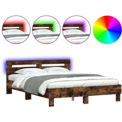 vidaXL Okvir za krevet s uzglavljem i LED boja hrasta 140x190 cm