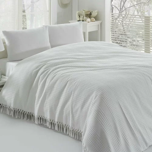 Şaheser bijeli lagani pamučni prekrivač za krevet Pique, 220 x 240 cm