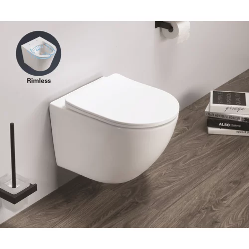 Belneo viseča brezrobna WC školjka z desko s počasnim zapiranjem MS2342
