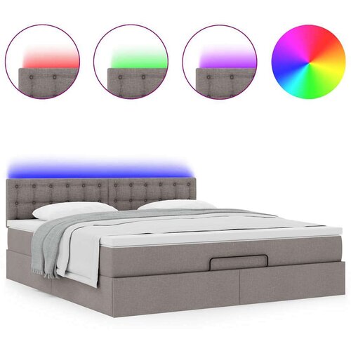 VidaXL otomanski krevet s madracem i LED smeđesivi 160x200cm tkanine Slike