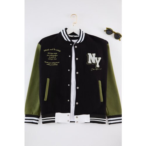 Trendyol Black Regular Cut Embroidered Detailed College Jacket Slike