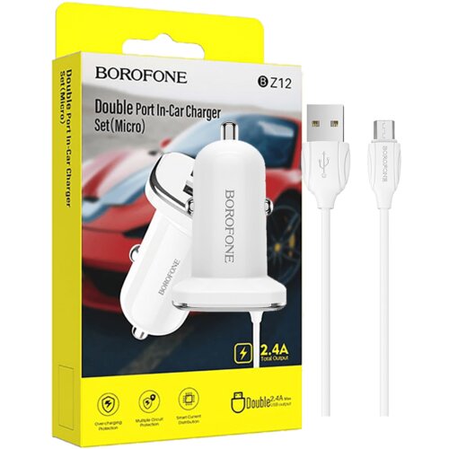 Borofone Auto punjač sa micro USB kablom, 2 x USB, 5 V/2.4 A, BZ12 Slike