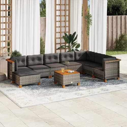 vidaXL 9-dijelni set vrtnih sofa od poliratana s jastucima sivi