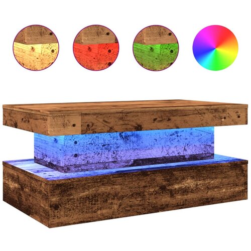 Maison Chic Klubska mizica - kavna mizica - Nizka mizica z LED lučkami starinski les 90x50x40 cm, (21752190) Slike