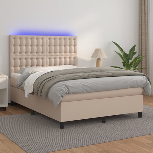 Krevet box spring madrac LED cappuccino 140x200cm umjetna koža Slike