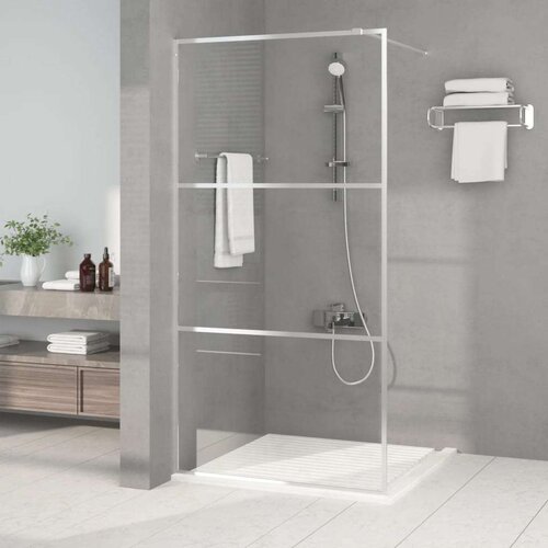Pregrada za tu&amp;scaron; srebrna 100 x 195 cm s prozirnim staklom ESG Slike