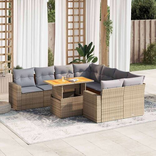 vidaXL 9-dijelni set vrtnih sofa s jastucima bež od poliratana Cijene