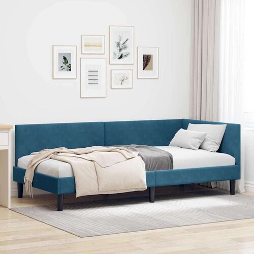 VidaXL Kutni okvir kreveta Plava 90 x 200 cm Velvet i inženjerski drvo Slike