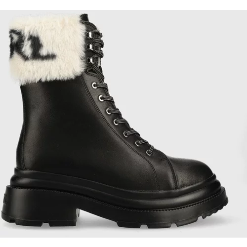 Karl Lagerfeld Kožne čizme Danton za žene, boja: crna, ravna potpetica, s toplom podstavom