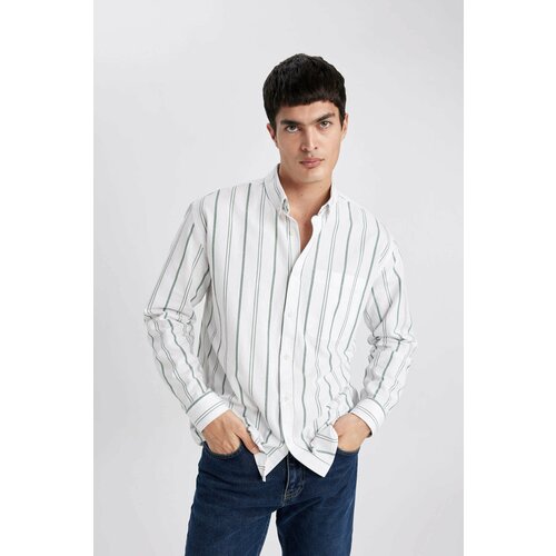Defacto Relax Fit Polo Shirt Oxford Striped Long Sleeve Shirt Slike