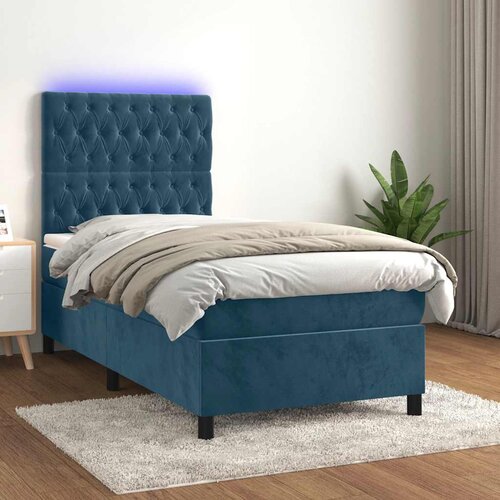 box spring s madracem LED tamnoplavi 100x200 cm baršun Cene