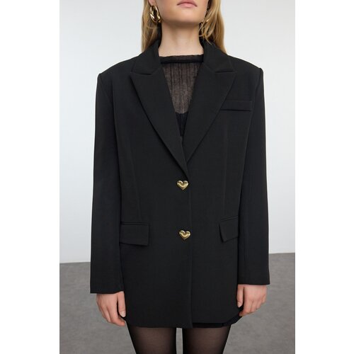 Trendyol Black Oversize Heart Button Blazer Jacket Slike