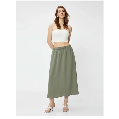 Koton Flared Midi Skirt Skirt With Elastic Waist Khaki