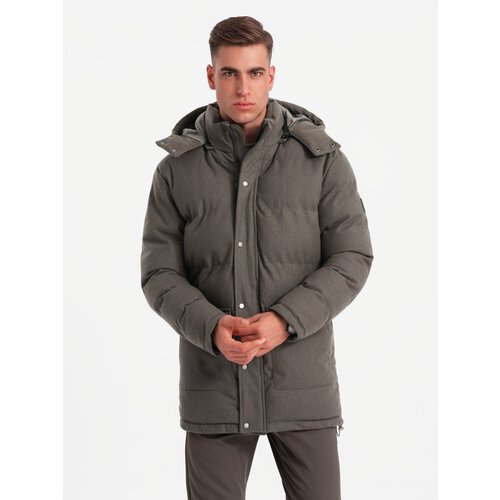 Ombre Men's long warm parka jacket with wool - dark grey melange Slike