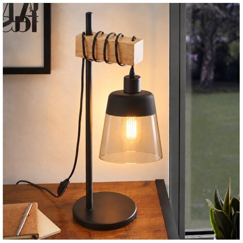 Brilagi Stona lampa WOOD GLASS 1xE27/40W/230V braon/crna/zadimljena bež Slike