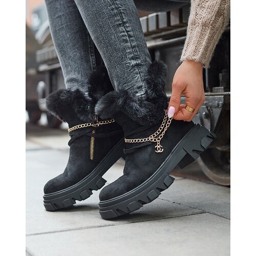 Resti Black women's eco-suede boots with chain Videric - Footwear Cene