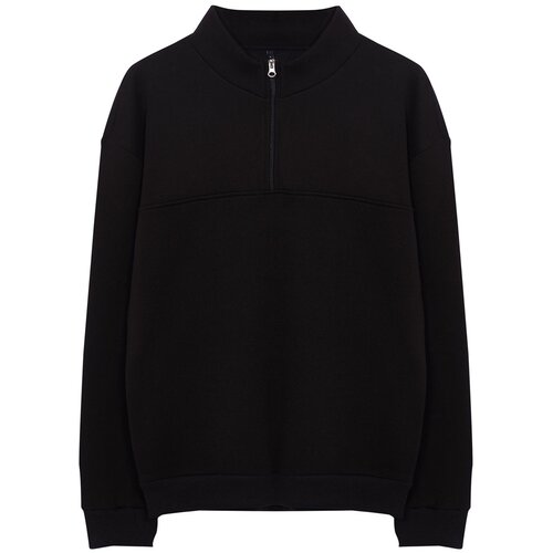 Trendyol Black Oversize/Wide Cut Stand Collar Zippered Basic Sweatshirt Cene