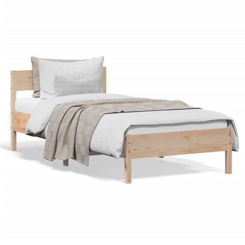 VidaXL Posteljni okvir z vzglavjem bel 75x190 cm trdna borovina Slike